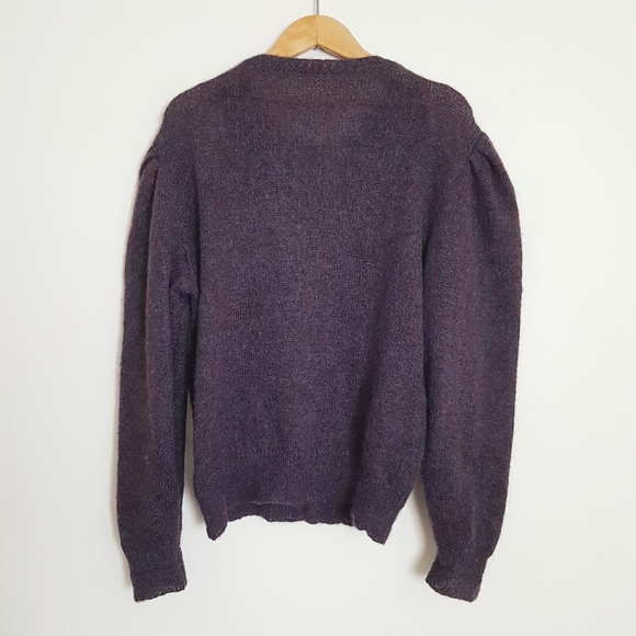 Vtg Purple Flower Wool Blend Cardigan - Picture 2 of 3